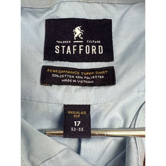 Stafford Shirt Mens 17 Blue Regular Fit Button Up Long Sleeve‎ Dress Performance - Picture 3 of 10